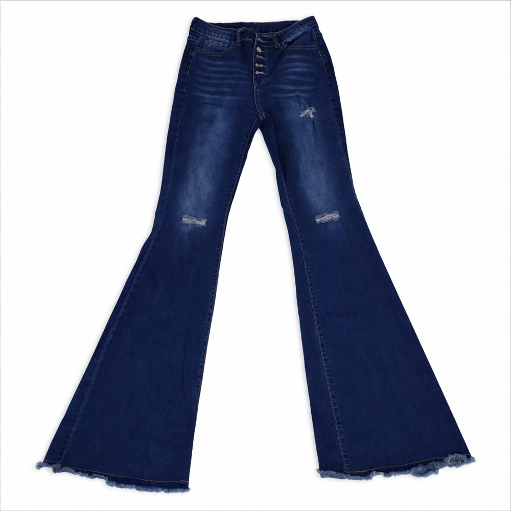 85 % COTTON High Rise button up High-Rise Jeans Distressed Raw Hem Size L SHEIN